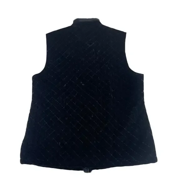 Chico's Black Quilted Velvet Rabbit Fur Trim Vest Womens Sz 1 (M) Brocade Lined - Picture 5 of 8